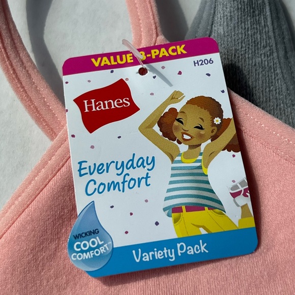 Hanes Girls Sz L set of 3 bra’s , coral, grey, white NWT - Picture 3 of 6